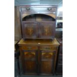 EDWARDIAN MARQUETRY INLAID ROSEWOOD SMALL SIDE CABINET, WITH TWO SHORT DRAWERS WITH RIBBON AND