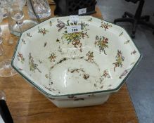 ROYAL DOULTON 'OLD LEEDS SPRAY' PATTERN POTTERY OCTAGONAL FRUIT BOWL, 9 1/4" WIDE