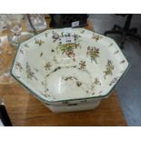 ROYAL DOULTON 'OLD LEEDS SPRAY' PATTERN POTTERY OCTAGONAL FRUIT BOWL, 9 1/4" WIDE