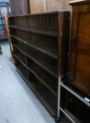COMPOSITE OAK AND STAINED PINE LARGE OPEN BOOKCASE, originally a plate rack, adapted, 68 ½? x 52 ½?