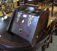 EARLY 20TH CENTURY OAK COAL PURDONIUM, WITH BRASS CARRYING HANDLE AND DECORATIVE HINGES, (SHOVEL