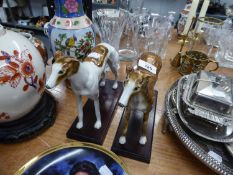 TWO BELLE VUE RACING TROPHY'S IN THE FORM OF PORCELAIN GREYHOUND DOGS, ON WOODEN PLINTH (ONE BACK