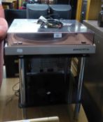 A MARANTZ '6025' TURNTABLE, LACKING STYLUS AND LID CRACKED