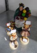 ROYAL DOULTON CHINA FIGURE, ?THE OLD BALLOON SELLER? HN 1315, 7 ¼? HIGH AND THREE HUMMEL FIGURES