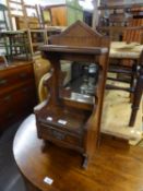 EDWARDIAN OAK WALL HANGING MIRROR WITH DRAWER