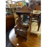 EDWARDIAN OAK WALL HANGING MIRROR WITH DRAWER