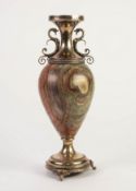 LATE 19th CENTURY VEINED ONYX AND ELECTROPLATED MOUNTED VASE with dragon headed scrolliated handles,