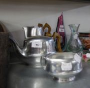 PICQUOT WARE ALUMINIUM TEAPOT, HOT WATER JUG AND TWO HANDLED SUGAR BASIN