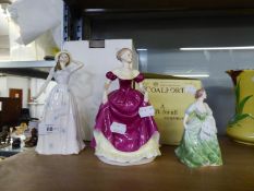 A ROYAL DOULTON CLASSICS FIGURE 'CATHERINE' AND TWO COALPORT FIGURES; 'JENNIFER' AND 'FLAIR' (TWO