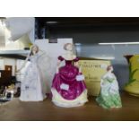 A ROYAL DOULTON CLASSICS FIGURE 'CATHERINE' AND TWO COALPORT FIGURES; 'JENNIFER' AND 'FLAIR' (TWO