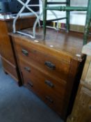 EARLY TWENTIETH CENTURY STAINED PITCH PINE CHEST OF THREE DRAWERS, 35 ¾? high, 35? x 21 ½?