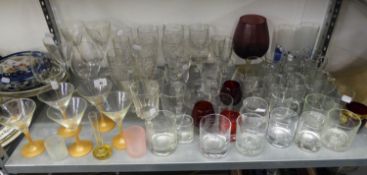 A QUANTITY OF STEM WINE GLASSES AND TUMBLERS