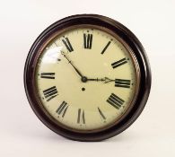 EARLY TWENTIETH CENTURY MAHOGANY CASED WALL CLOCK, the 12? Roman dial with domed glass and brass