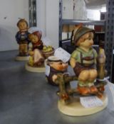 THREE HUMMEL CERAMIC FIGURES, ?CHICK GIRL?, ?HOME FROM MARKET? AND ?WAYSIDE HARMONY? AND A HUMMEL