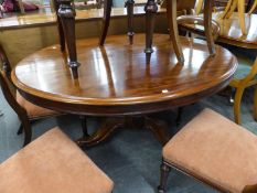 VICTORIAN MAHOGANY LOO TABLE, the moulded oval tilt top, set above a panelled, tapering column,