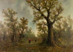 GALIANDI (TWENTIETH CENTURY) OIL PAINTING ON CANVAS Figures on a country path through woodland