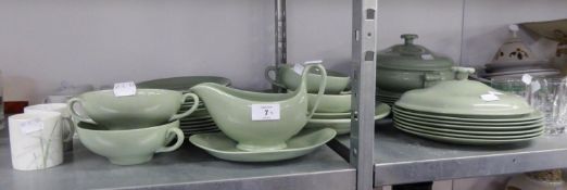 WEDGWOOD ?CELADON? GREEN POTTERY DINNER SERVICE FOR SIX PERSONS, APPROXIMATELY 36 PIECES,