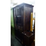 20TH CENTURY MIDDLE EASTERN STYLE STAINED WOOD SIDE CABINET, WITH LATTICE PIERCED PANELS TO THE