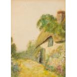 FREDERICK HAYES WATERCOLOUR WITH BODYCOLOUR Surrey Cottage Garden Signed lower left, titled on