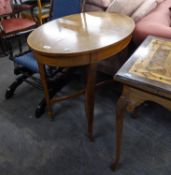 EDWARDIAN SATINWOOD OVAL OCCASIONAL TABLE, the quarter cut and crossbanded top above a conforming