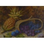 G. GARDNER (NINETEENTH CENTURY) WATERCOLOUR DRAWING Still life - pineapple and basket of grapes