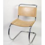 AFTER A DESIGN BY LUDWIG MIES VAN DER ROHE MODEL MR10 CREAM LEATHER AND CHROME CANTILEVER CHAIR C/R-