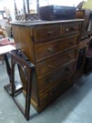 A LATE 20TH CENTURY VICTORIAN STYLE TALL STAINED WOOD CHEST OF TWO SHORT AND FOUR GRADUATED LONG