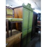 20TH CENTURY CLASSICAL STYLE TWO DOOR WARDROBE, HAVING BROKEN ARCH PEDIMENT CENTERED WITH LARGE