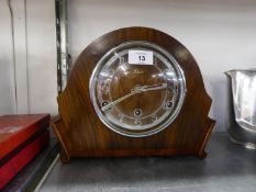 ELCO MAHOGANY ART DECO ARCH SHAPED MANTEL CLOCK WITH 8 DAYS STRIKING AND CHIMING MOVEMENT, ARABIC