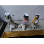 THREE POST WAR GERMAN PORCELAIN MODELS OF BIRDS (TWO CRACKED)