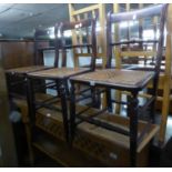 A SET OF THREE VICTORIAN BEDROOM SINGLE CHAIRS WITH CANE PANEL SEATS, TURNED LADDER RAIL BACKS AND