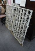 PAIR OF WHITE PAINTED WROUGHT IRON DRIVE WAY GATES, 45 ¼? high x 54 ¼? wide, excluding fittings, (2)