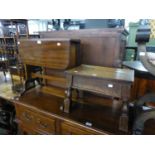 20TH CENTURY MAHOGANY DROP-FLAP SUTHERLAND TABLE AND A PRE-WAR OAK BOX WITH DECORATIVE BRASS