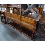 LATE 20TH CENTURY REPRODUCTION, POSSIBLY CHESTNUT, DRESSER BASE, WITH THREE DRAWERS ABOVE A SHAPED