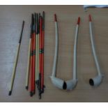 THREE CLAY PIPES (ONE A.F.) AND FOUR PAIRS OF CHOPSTICKS