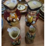ROYAL DOULTON POTTERY ?JOLLY TOBY? JUG AND ?TOBY XX? JUG AND A SMALL ?CAPT CUTTLE? TOBY JUG AND A