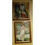 TWO WOOL-WORK TAPESTRIES DEPICTING FAMOUS PAINTINGS, FRAMED (2)