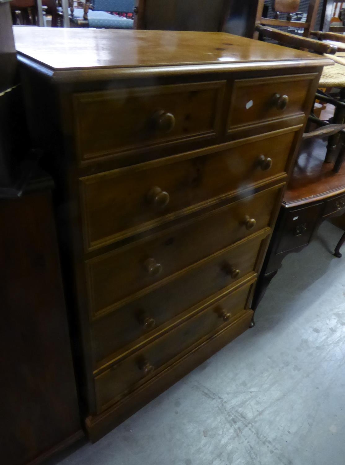 A LATE 20TH CENTURY VICTORIAN STYLE TALL STAINED WOOD CHEST OF TWO SHORT AND FOUR GRADUATED LONG - Image 2 of 2