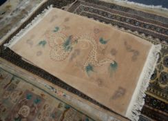 'JADE' SUPER WASHED CHINESE HAND-MADE PURE WOOL RUG, mushroom coloured with an embossed dragon in