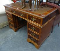 REPRODUCTION KNEEHOLE DESK, HAVING LEATHER INSET TOP, 9 DRAWERS (A.F.)