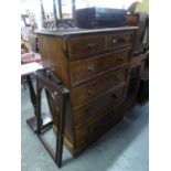A LATE 20TH CENTURY VICTORIAN STYLE TALL STAINED WOOD CHEST OF TWO SHORT AND FOUR GRADUATED LONG