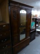 WALNUTWOOD MIRROR DOOR WARDROBE, HAVING BASE DRAWER (HANDLE MISSING)