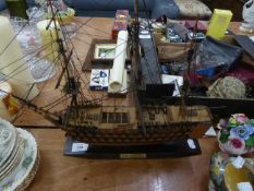 ?TRIBUTE MODELS?, LONDON, RESIN MODEL OF ?HMS VICTORY?, ON FIXED STAND, 17? LONG, (RETAIL PRICE £