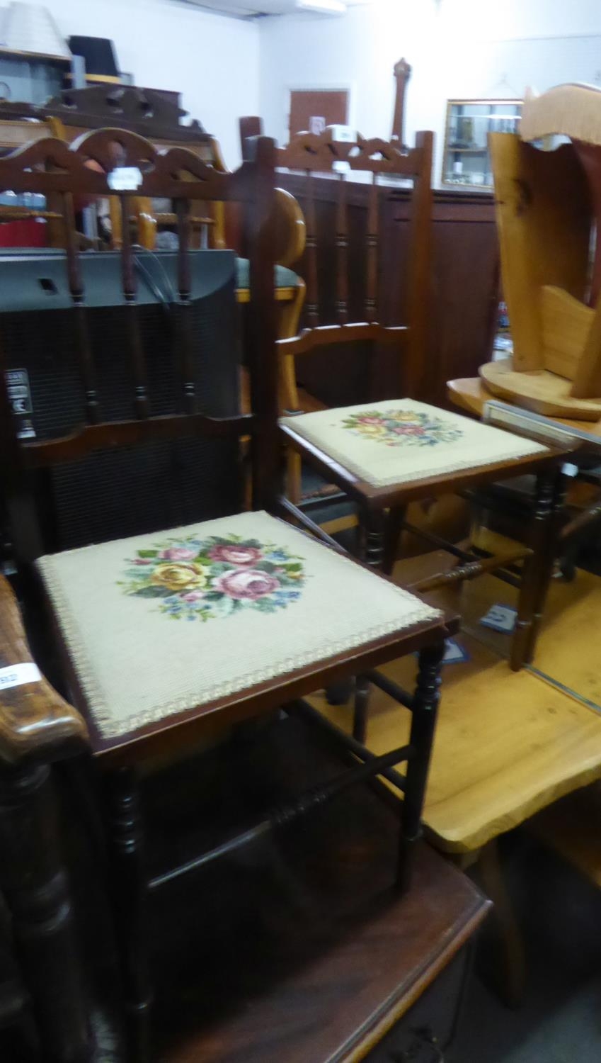 A PAIR OF MAHOGANY BEDROOM SINGLE CHAIRS WITH SPINDLE BACKS AND A CHROME FRAMED OBLONG WALL - Image 2 of 2