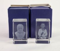 LEAD CRYSTAL SQUARE SECTION\OBLONG PAPERWEIGHT WITH 3d LASER IMAGE BUST OF CHURCHILL, and  ANOTHER