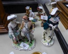 A POST-WAR DRESDEN PORCELAIN GROUP AND ANOTHER GERMAN FIGURINE (2)