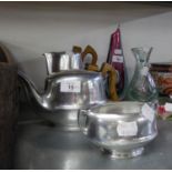 PICQUOT WARE ALUMINIUM TEAPOT, HOT WATER JUG AND TWO HANDLED SUGAR BASIN