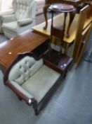 MODERN TELEPHONE SEAT/TABLE HAVING UPHOLSTERED SEAT AND BACK AND AN OCCASIONAL STAND