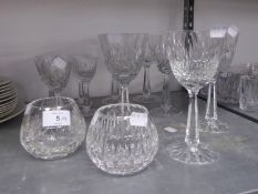 A SET OF SEVEN EDINBURGH CRYSTAL LARGE WINE GOBLETS, WITH LEAF AND DIAMONDS CUT CAMPANA SHAPED