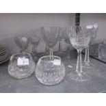 A SET OF SEVEN EDINBURGH CRYSTAL LARGE WINE GOBLETS, WITH LEAF AND DIAMONDS CUT CAMPANA SHAPED